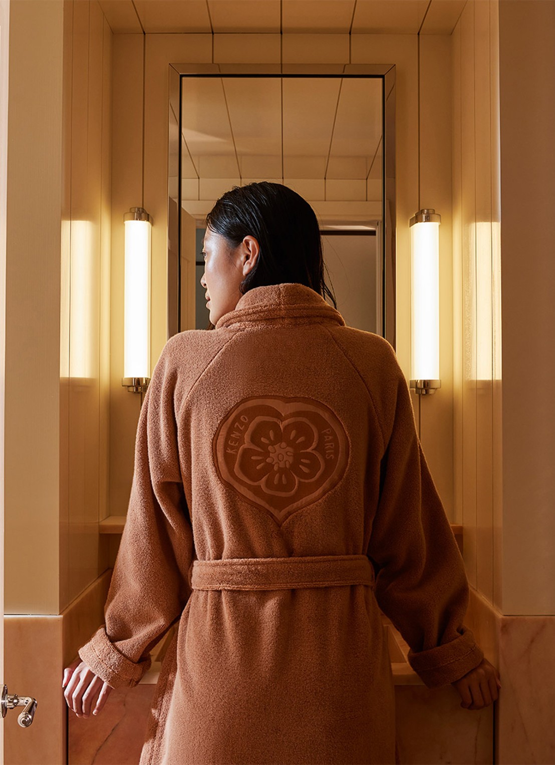KENZO K Bokeheart badjas met logoborduring - detail 3 camel