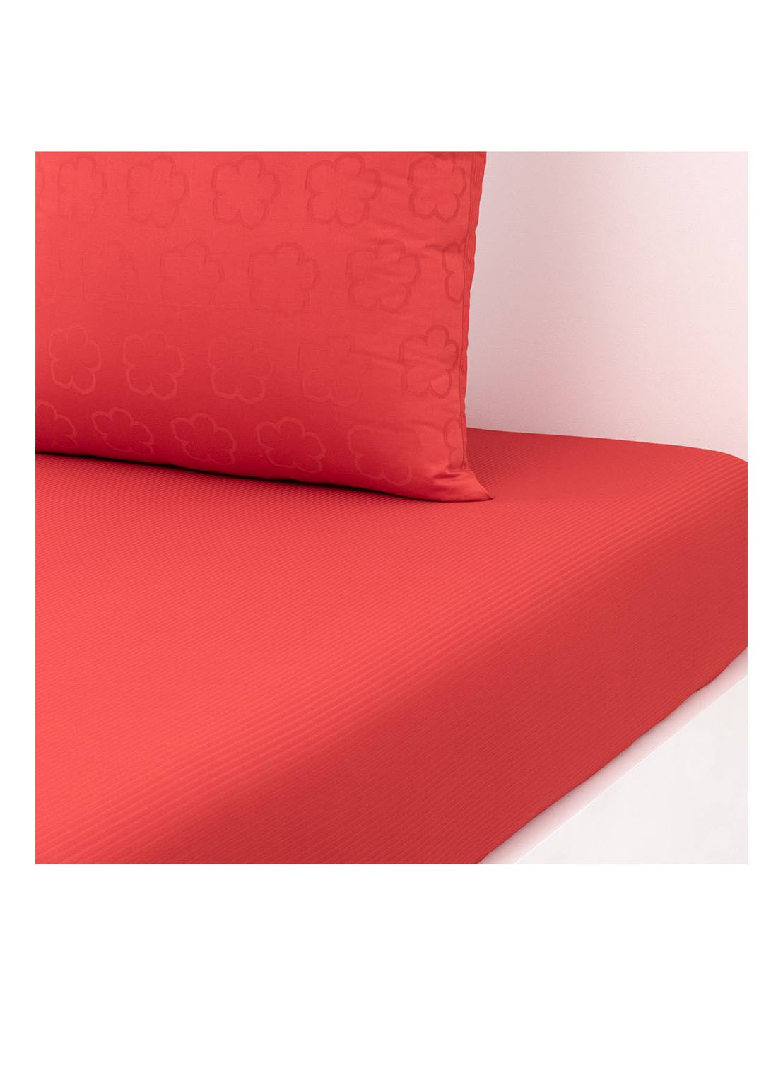 KENZO K Hanadot hoeslaken van satijn, hoekhoogte 33 cm - voorkant 6 koraalrood