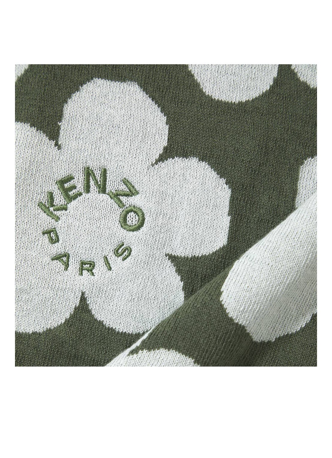 KENZO K Hanadot plaid met bloemenprint 130 x 170 cm - achterkant khaki