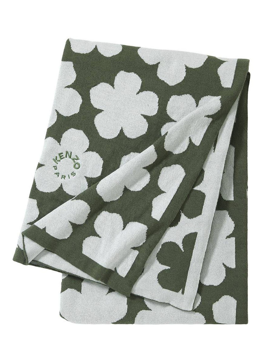 KENZO K Hanadot plaid met bloemenprint 130 x 170 cm - voorkant 3 khaki