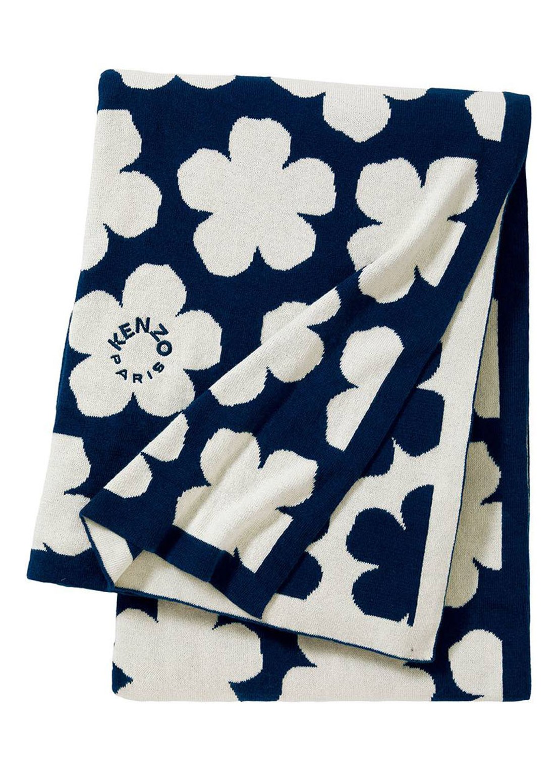 KENZO K Hanadot plaid met bloemenprint 130 x 170 cm - voorkant 3 royalblauw