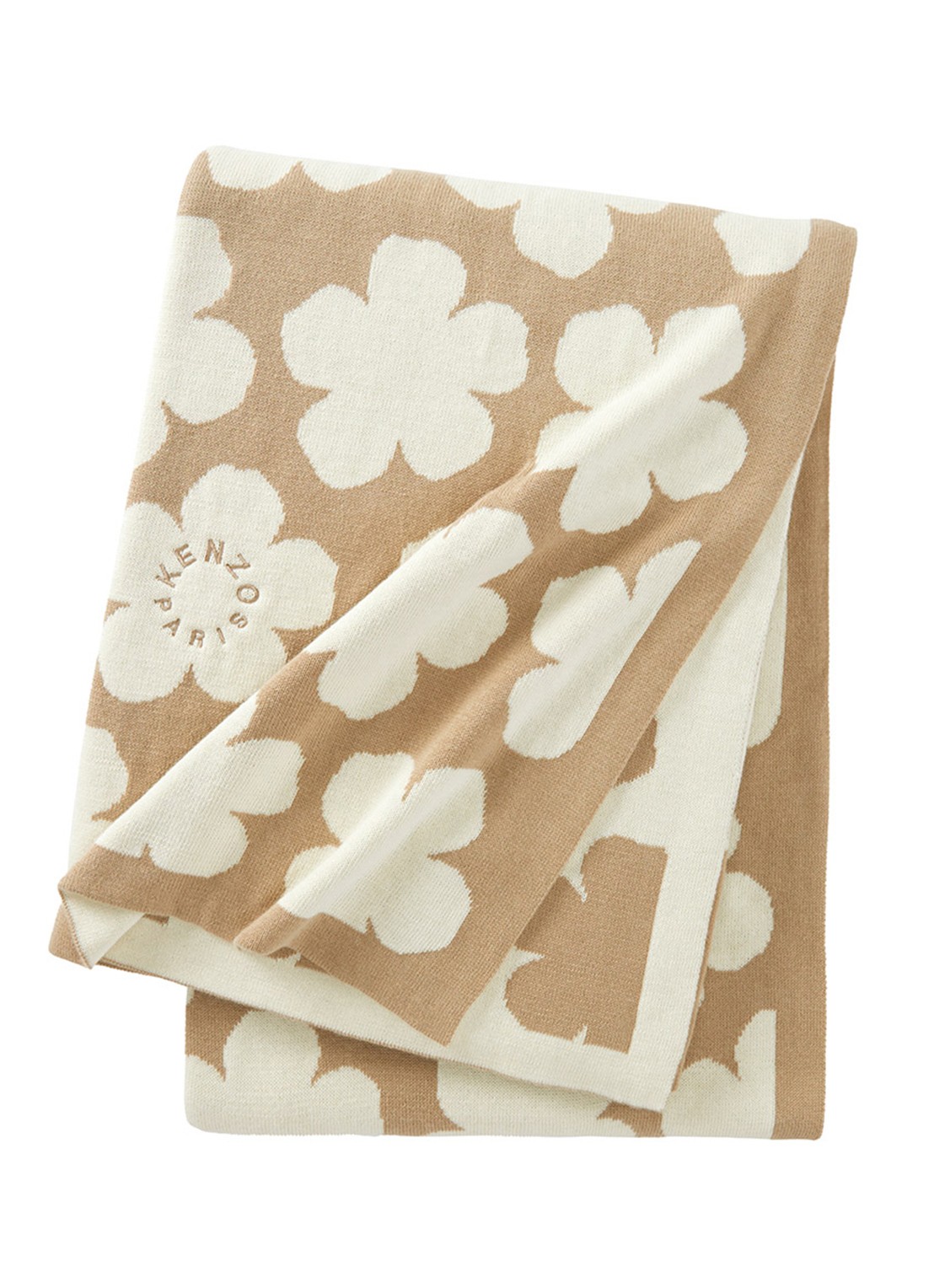 KENZO K Hanadot plaid met bloemenprint 130 x 170 cm - voorkant beige