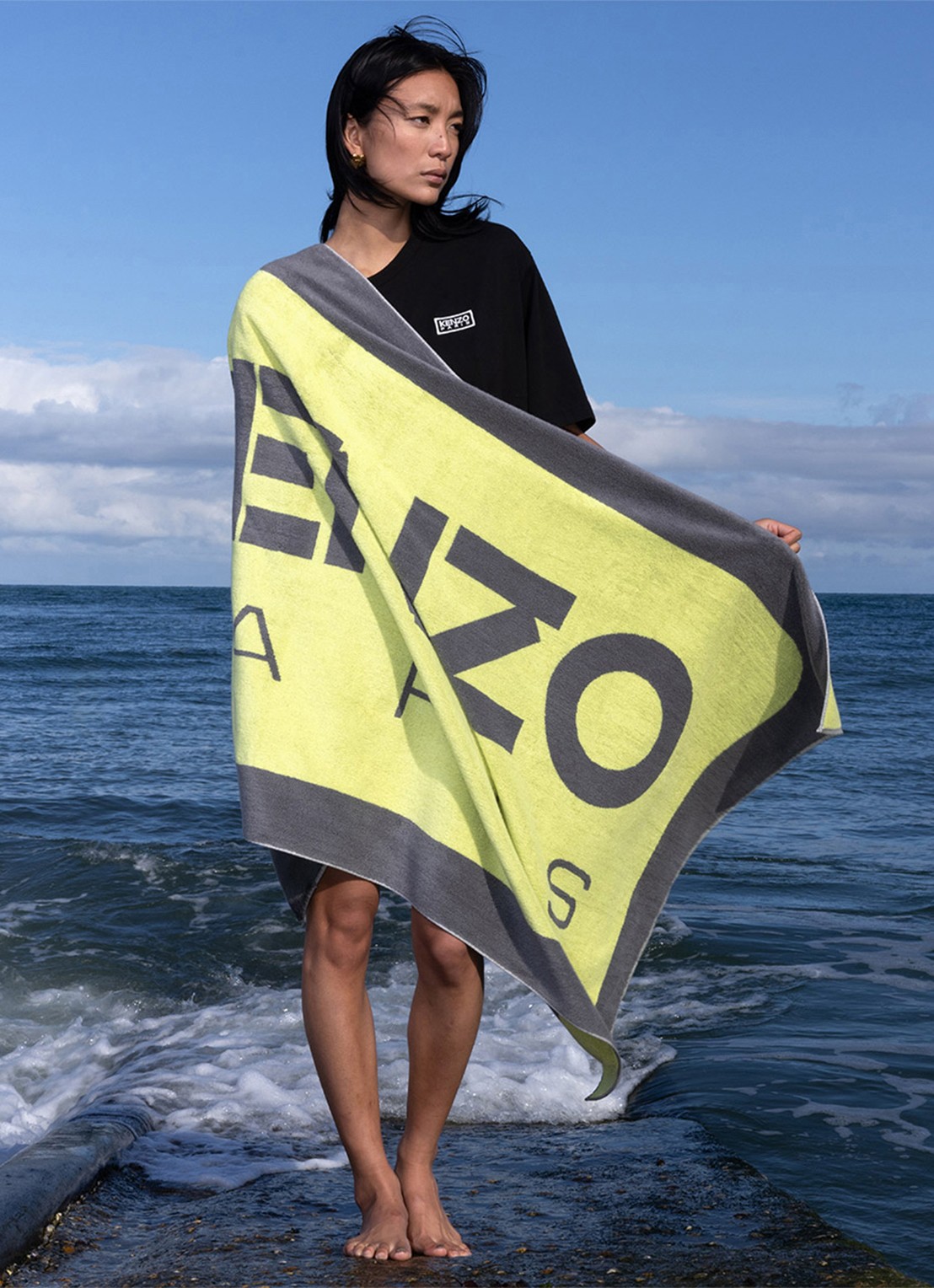 KENZO K Label strandlaken - 500gr/m2 - 90 x 160 cm  - detail 2 geel
