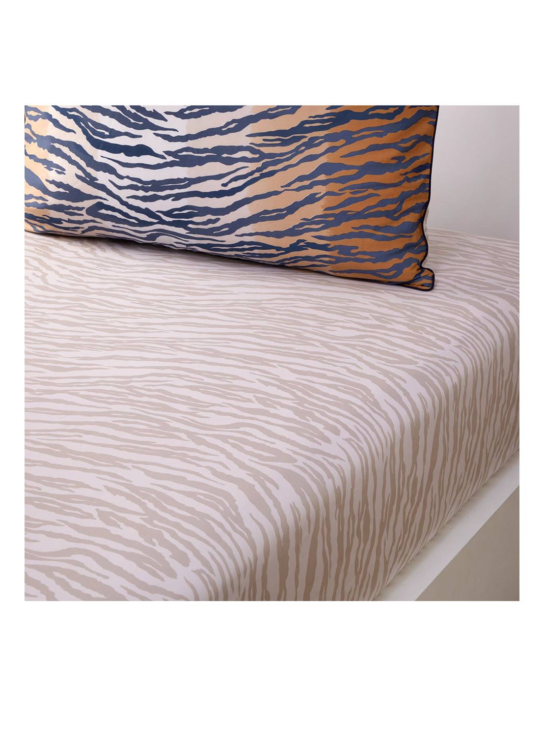 KENZO K Tora hoeslaken van katoen, hoekhoogte 33 cm - voorkant beige