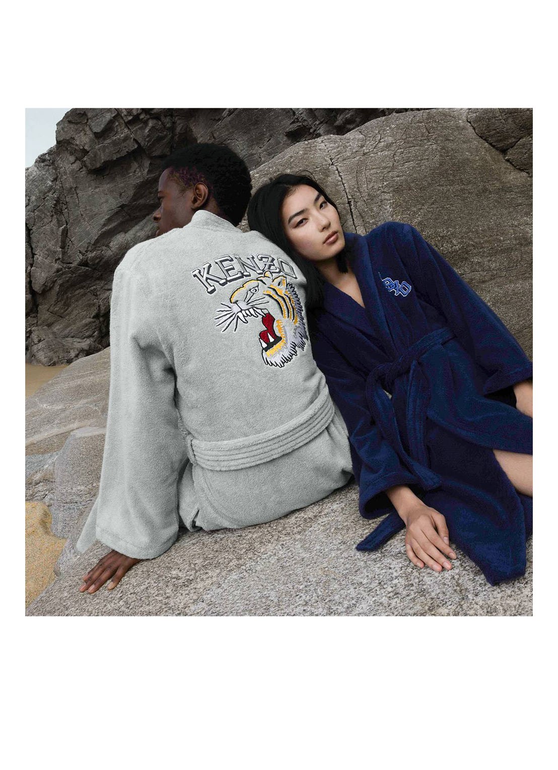 KENZO K Vtiger badjas van  katoen met logoprint - detail 8 donkerblauw