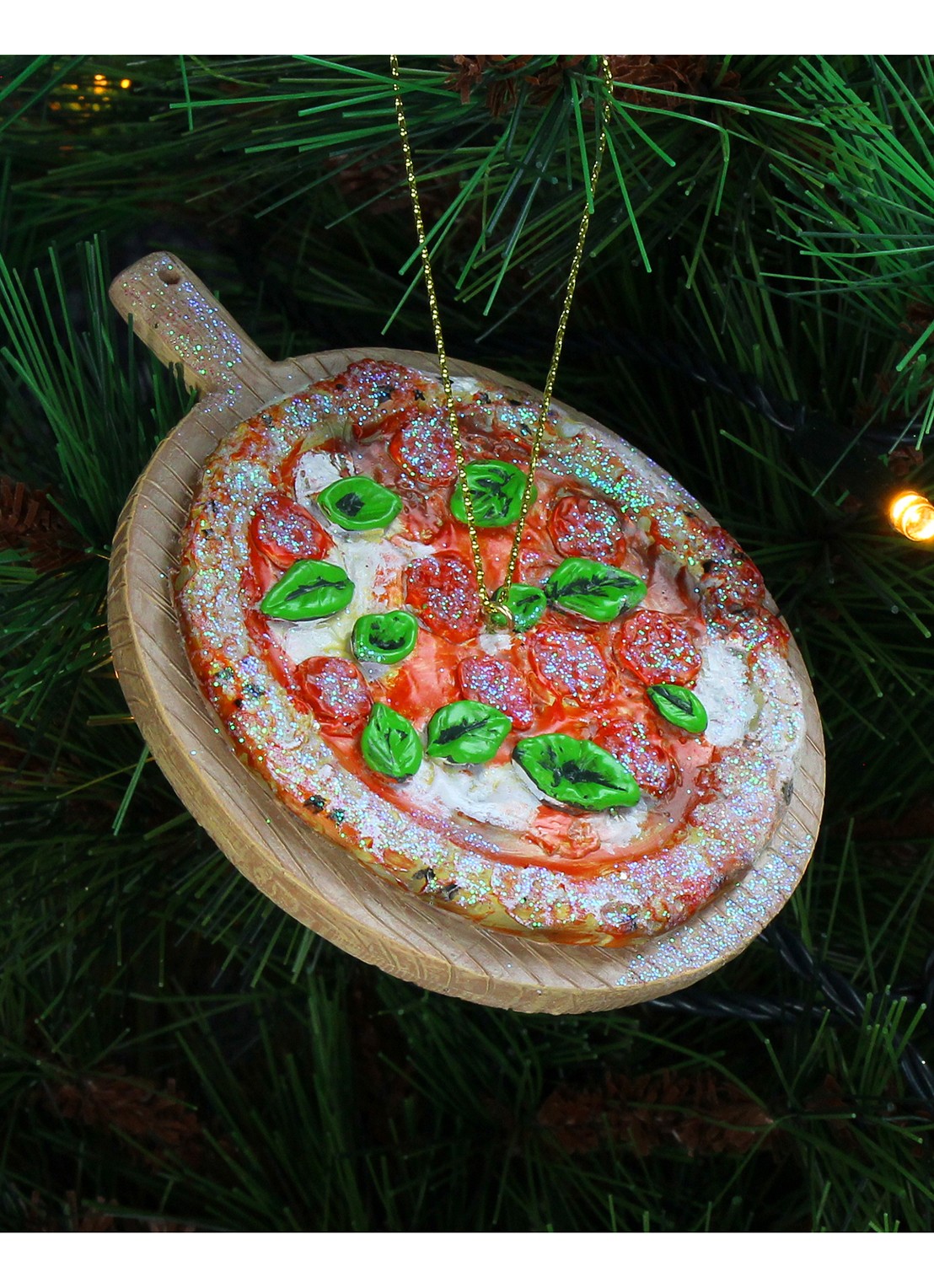 Kersten Italiaanse Pizza kersthanger 10,4 cm - voorkant 5 bruin
