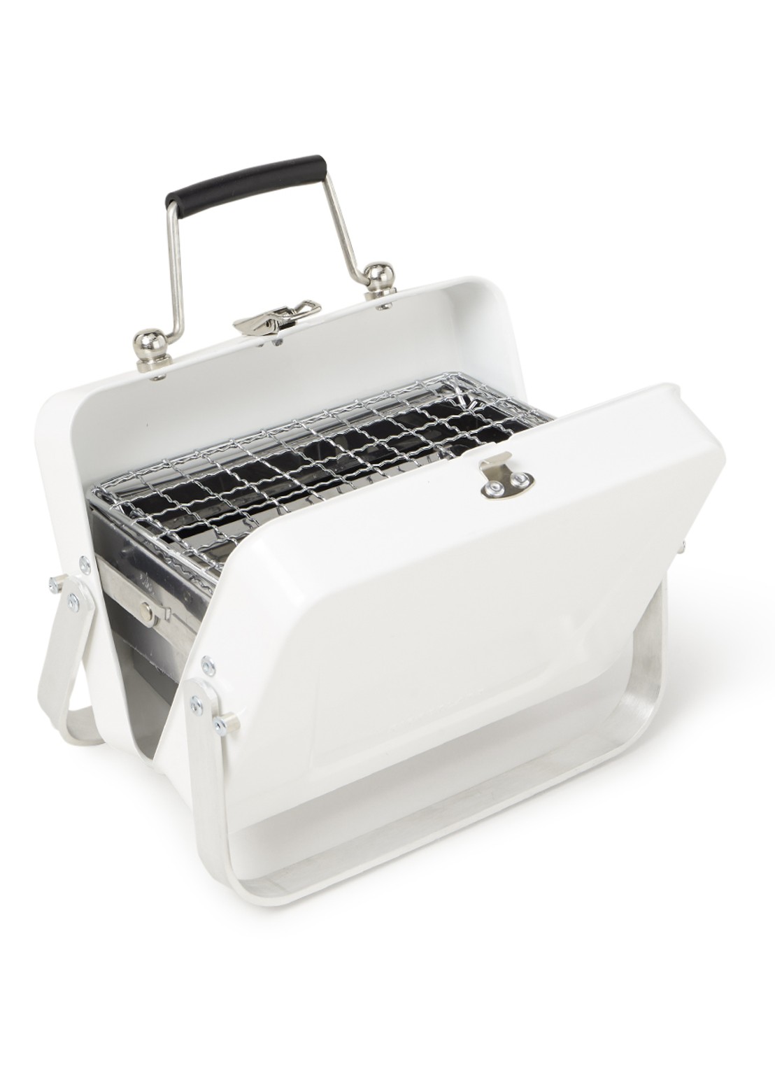 Kikkerland Draagbare houtskoolbarbecue 18 x 13 cm  - voorkant 2 wit