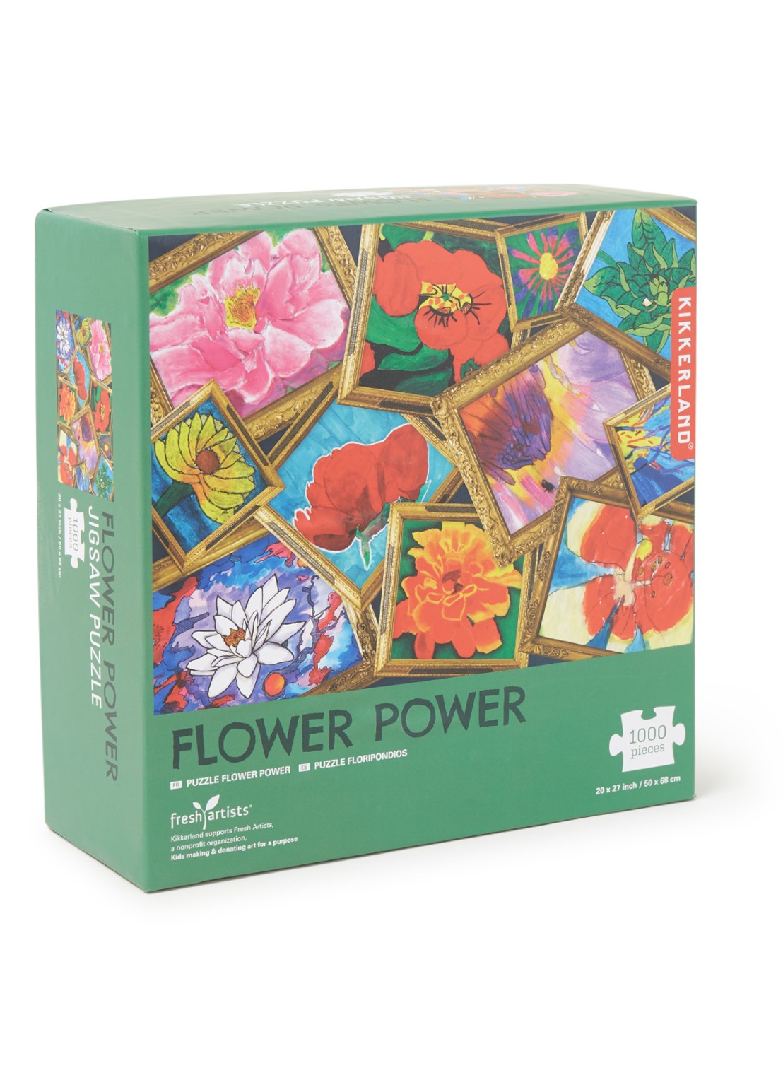 Kikkerland Flower Power legpuzzel 1000 stukjes - voorkant groen