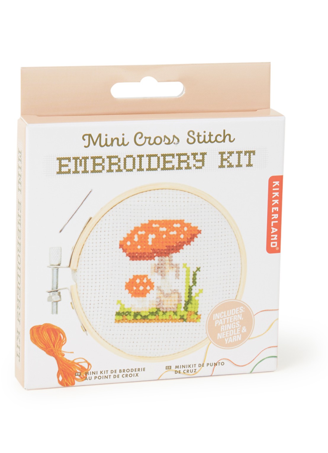 Kikkerland Mushroom mini kruissteek borduurset - voorkant wit