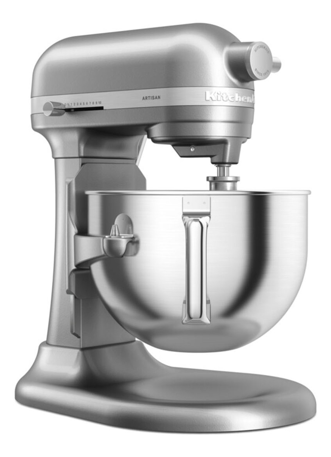 KitchenAid Artisan keukenmachine met in de hoogte verstelbare kom 5,6 liter - voorkant 6 contour zilver