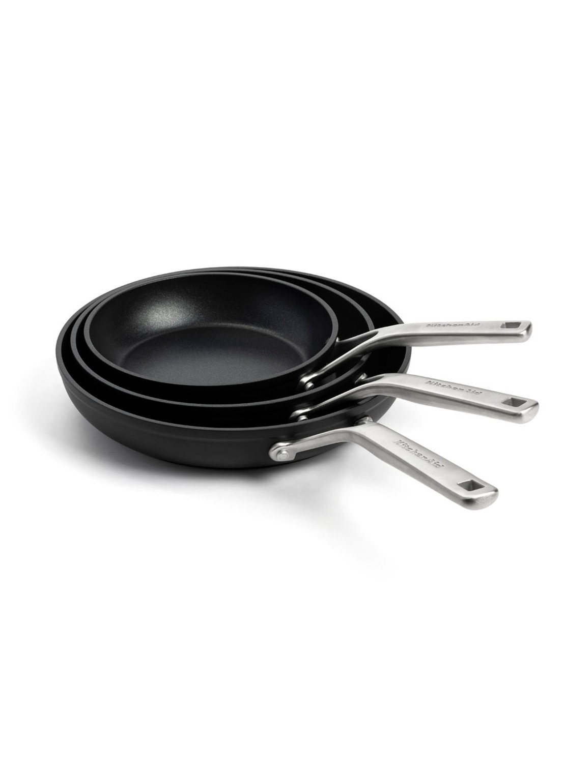 KitchenAid Forged Hardened Aluminium koekenpan set van 3 - voorkant 2 zwart