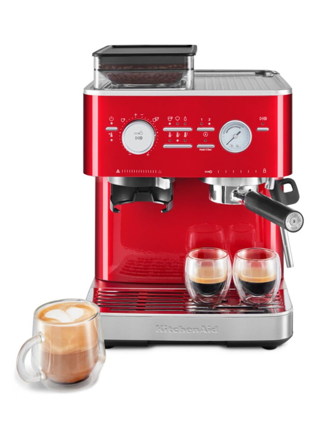 KitchenAid Halfautomatische espressomachine met koffiemolen - voorkant rood