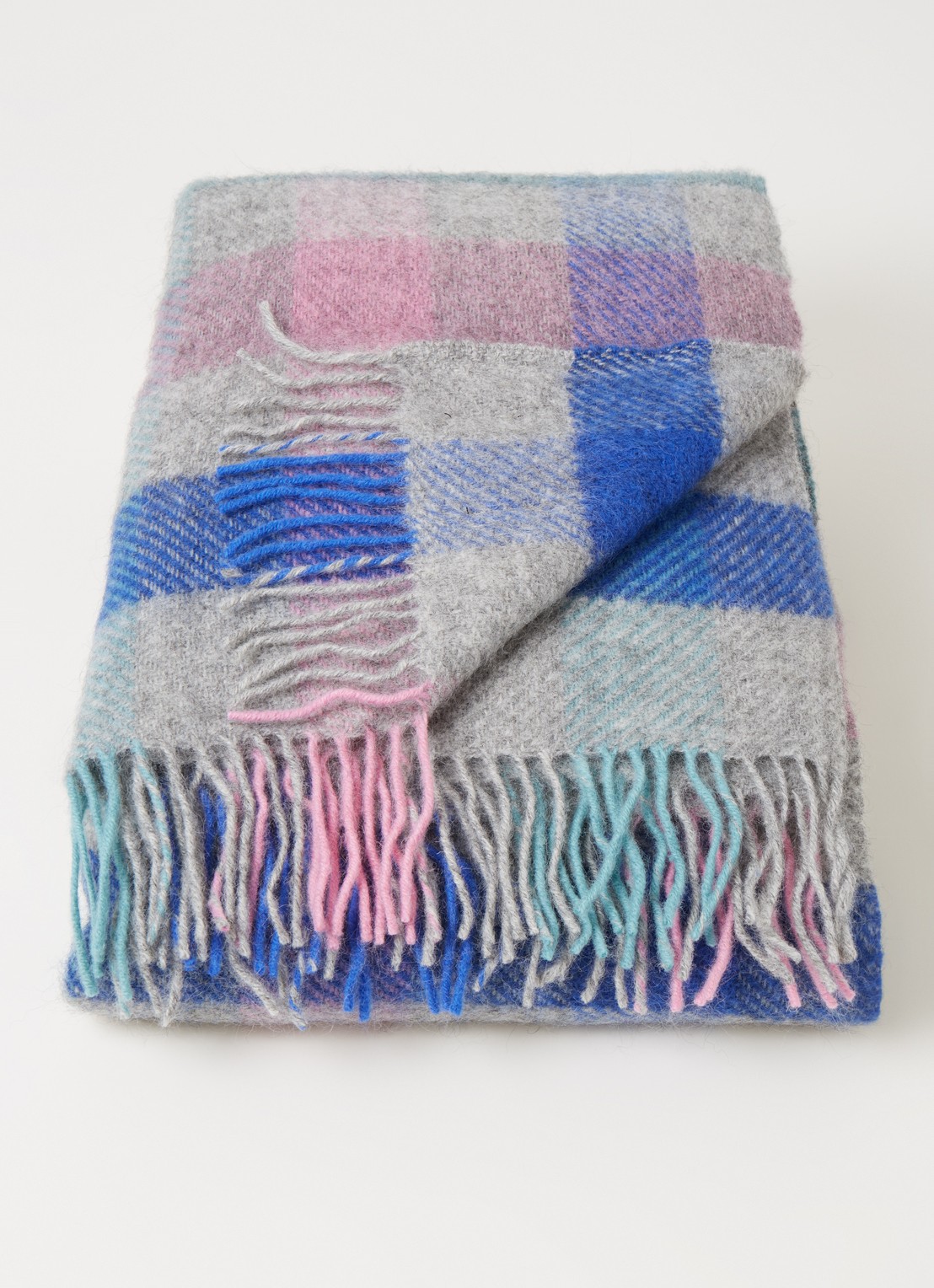 Klippan Gotland plaid van wol 130 x 200 cm - voorkant 2 middenblauw