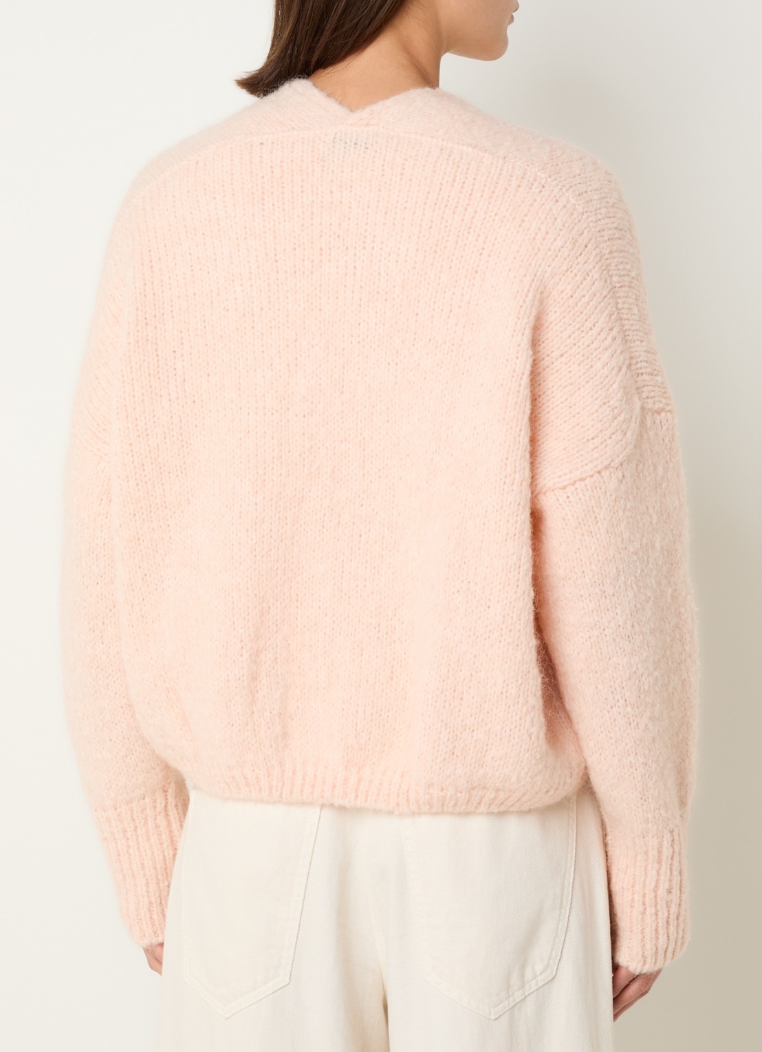 Knit-ted Becky grofgebreid openvallend vest in wolblend - achterkant 4 lichtroze