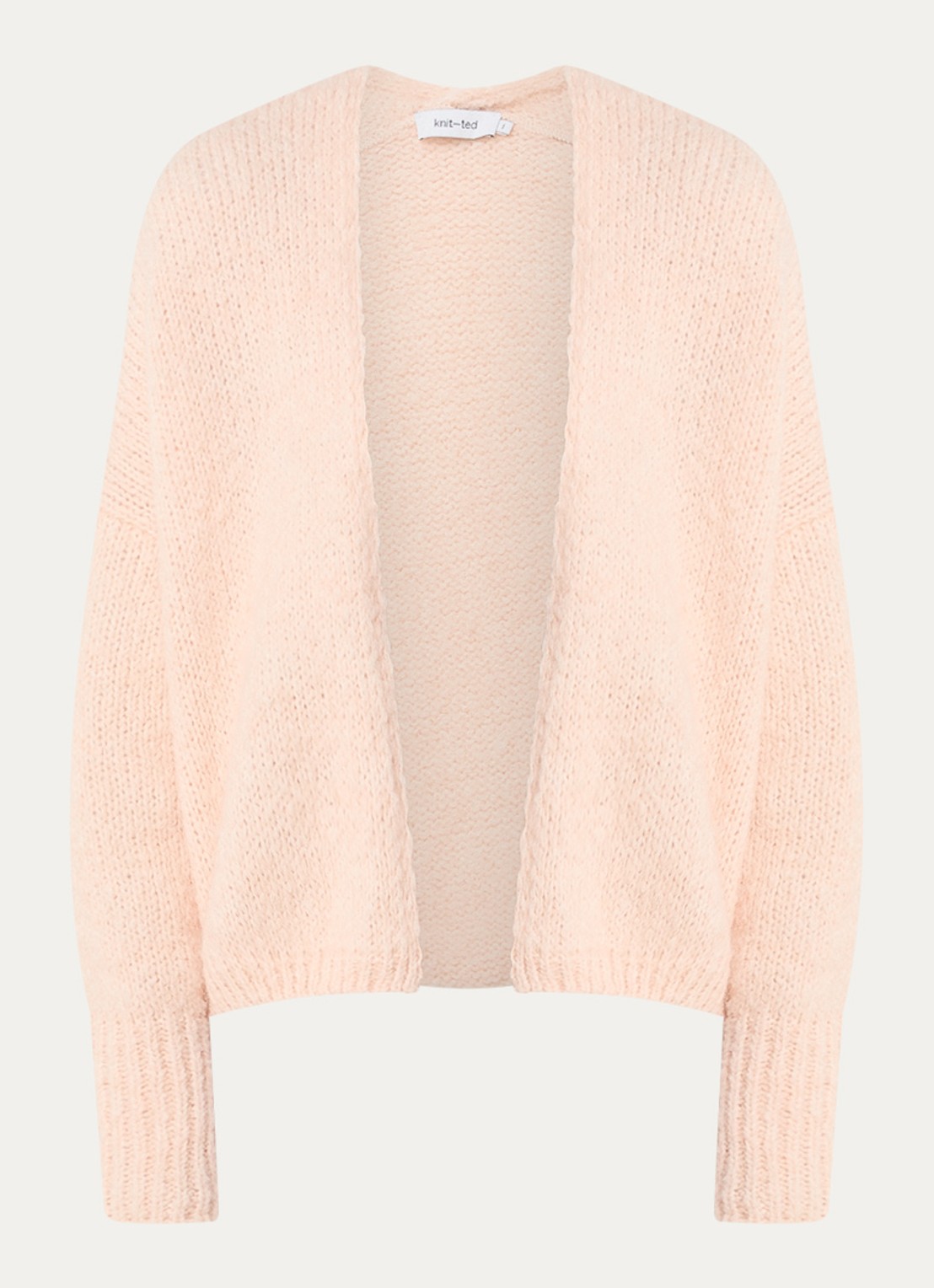 Knit-ted Becky grofgebreid openvallend vest in wolblend - voorkant 2 lichtroze