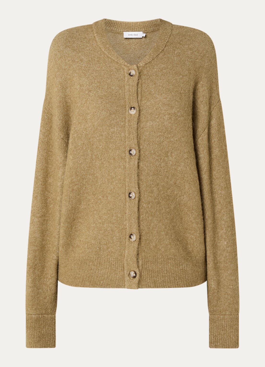Knit-ted Britney grofgebreid vest met ronde hals - voorkant 3 camel