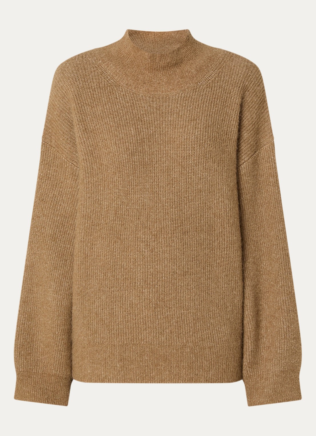 Knit-ted Cechi grofgebreide trui met opstaande kraag - voorkant 3 camel