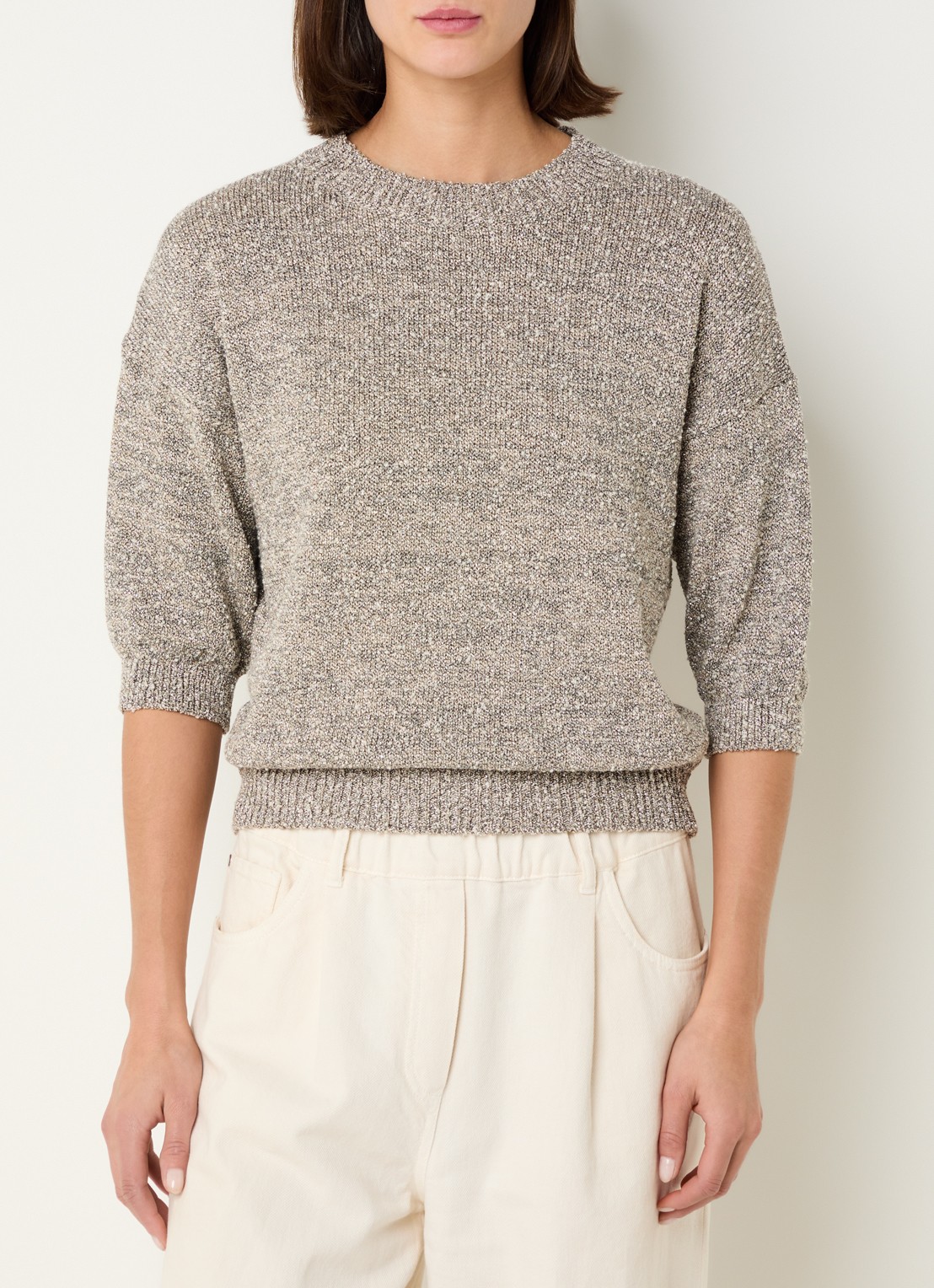 Knit-ted Clamance grofgebreide trui met lurex - detail 4 donkerbeige