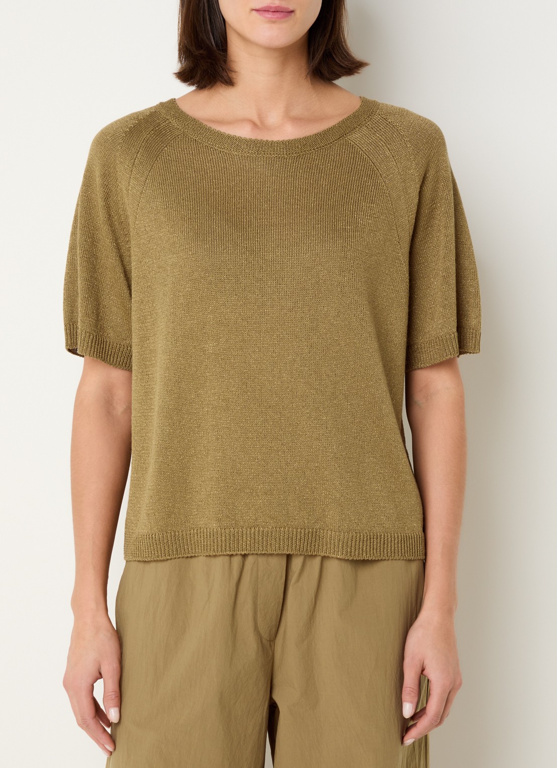 Knit-ted Felice grofgebreide trui met lurex - detail 3 mosterd