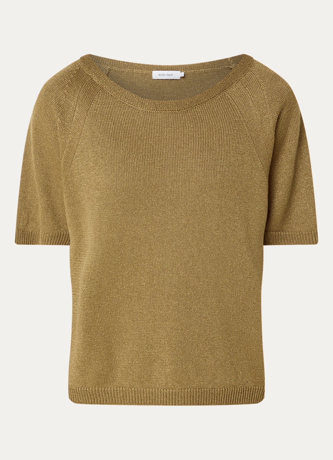 Knit-ted Felice grofgebreide trui met lurex - voorkant mosterd