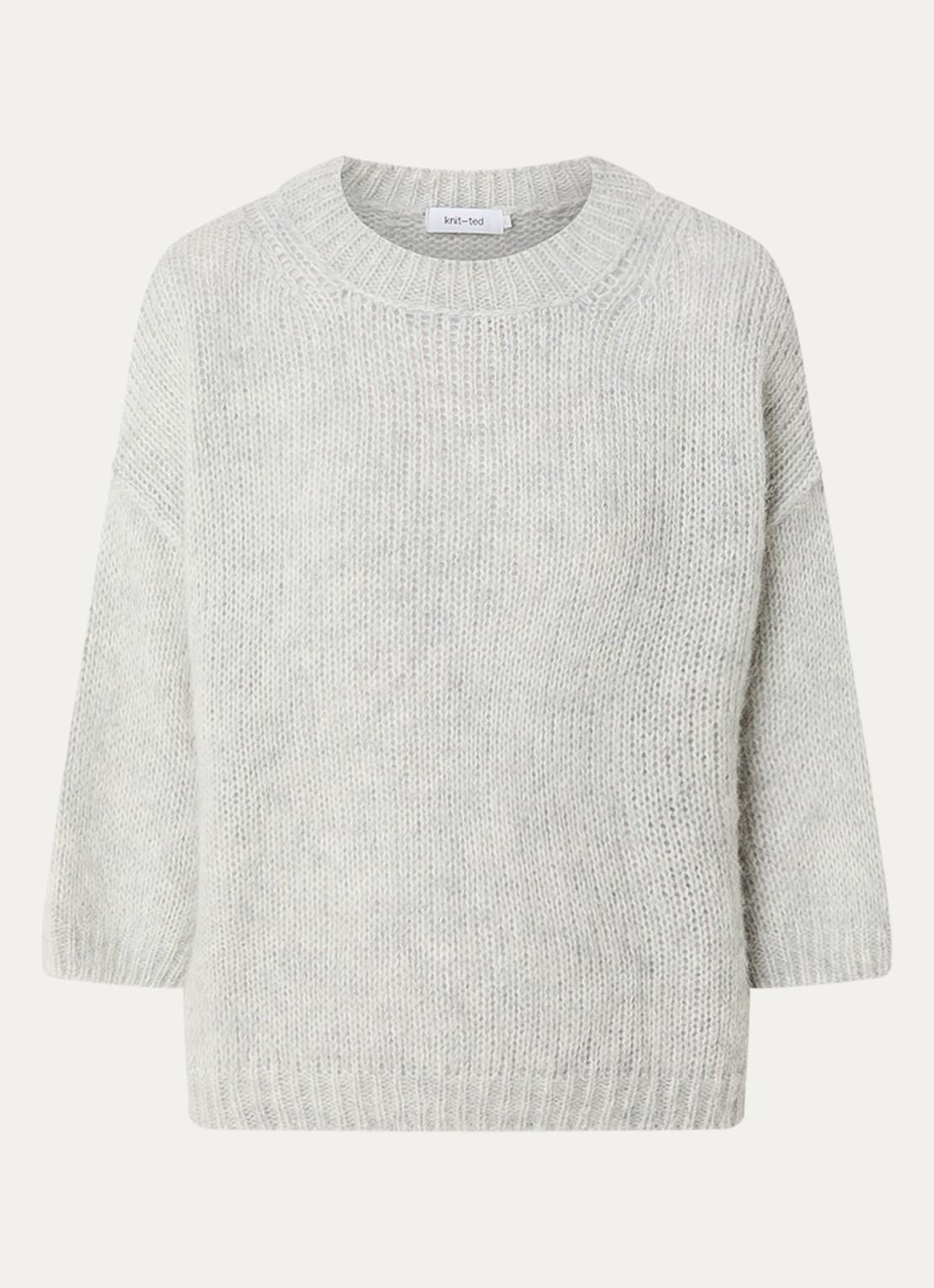 Knit-ted Grofgebreide pullover in alpaca wolblend  - voorkant 2 lichtgrijs