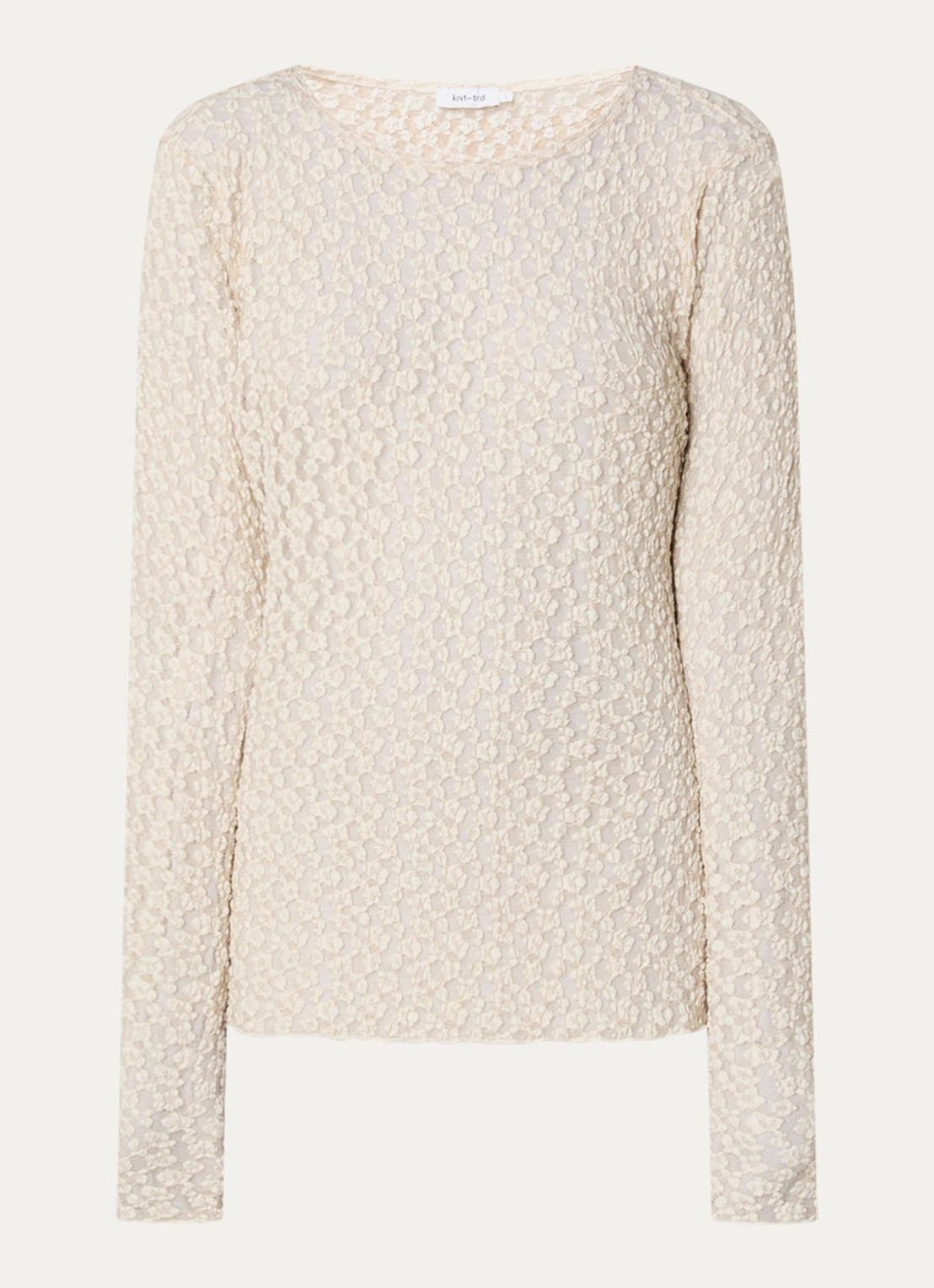 Knit-ted Lacey semi-transparante top met boothals - voorkant 3 vanillegeel