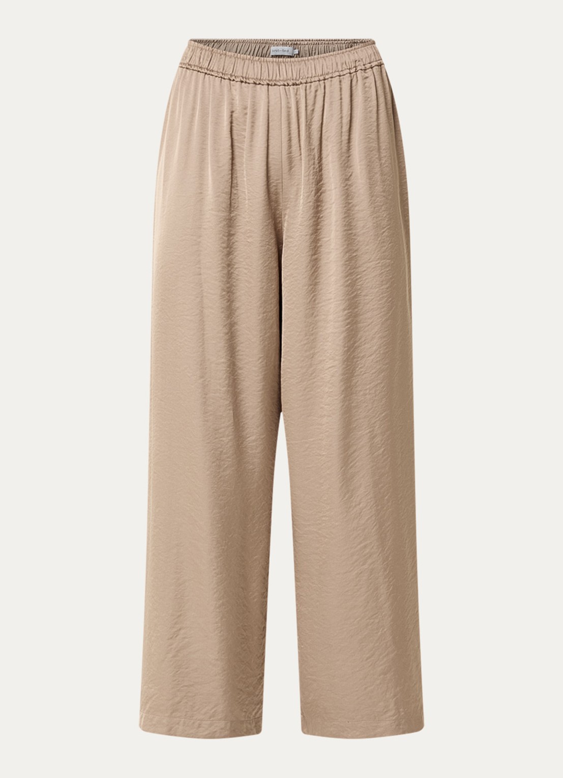 Knit-ted Linde high waist wide fit pantalon van satijn  - voorkant 2 donkerbeige