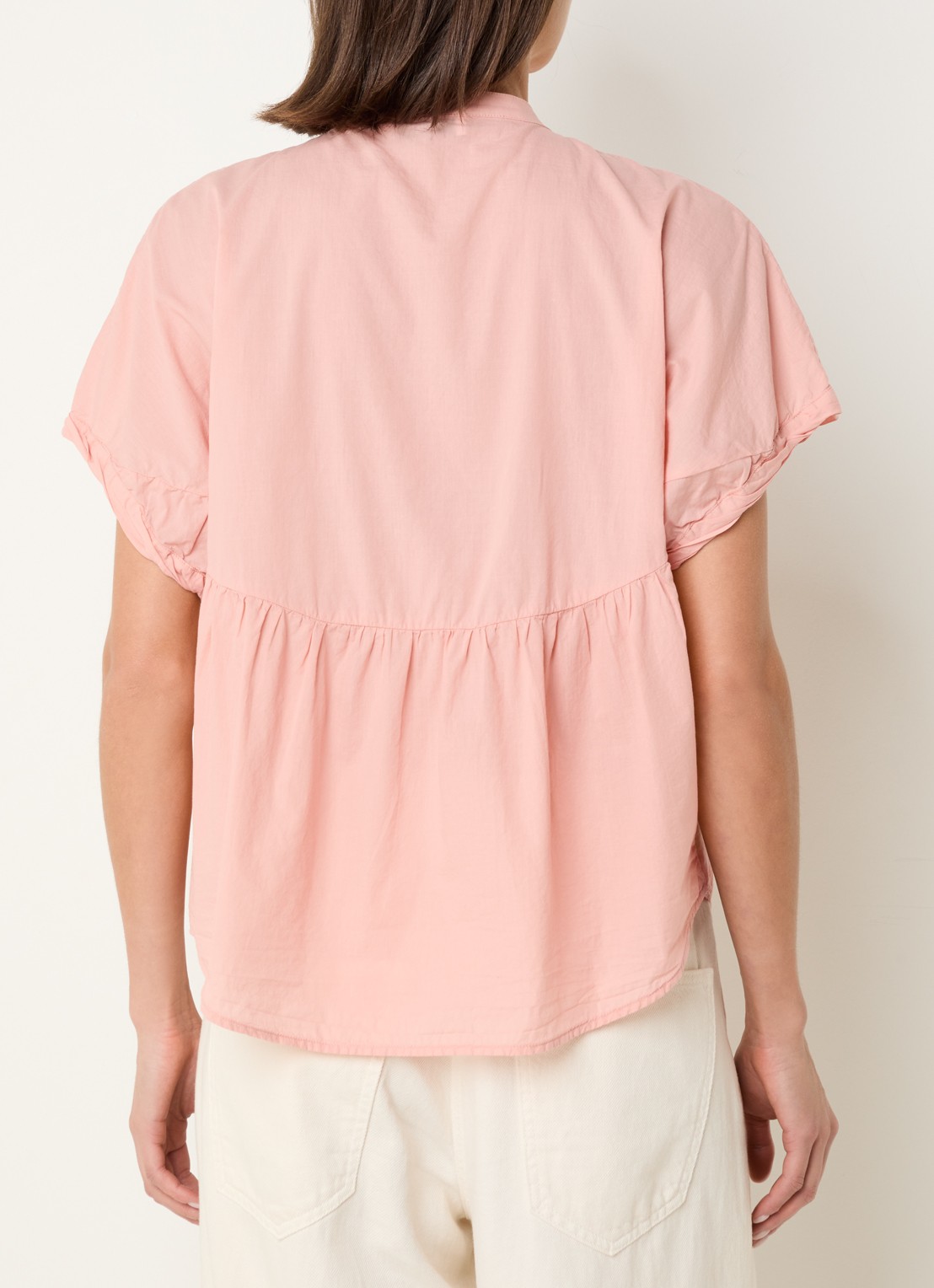 Knit-ted Lotus blouse met plooidetail - achterkant 2 zalmroze