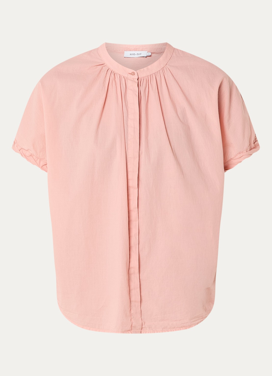 Knit-ted Lotus blouse met plooidetail - voorkant 3 zalmroze