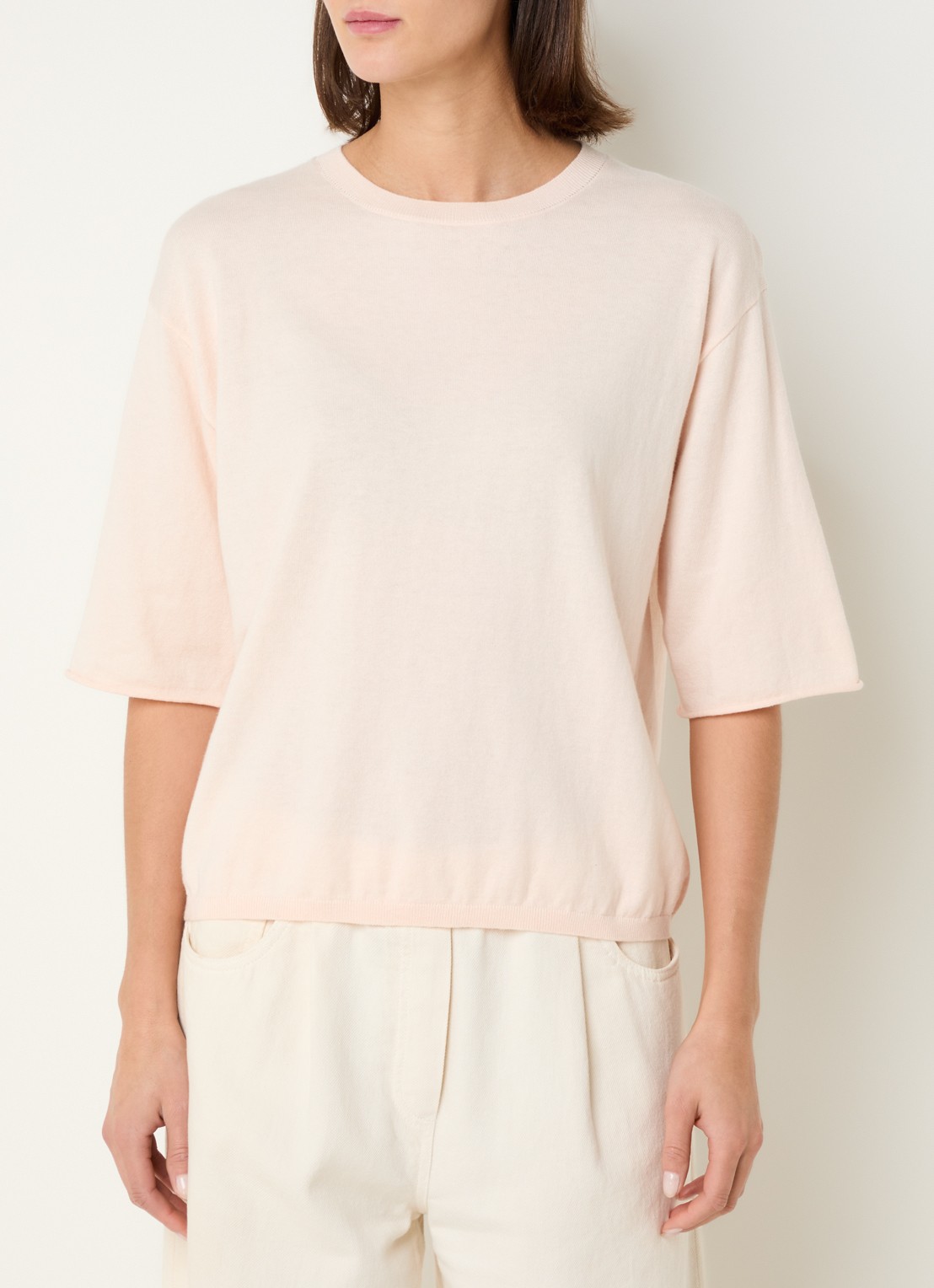 Knit-ted Merle fijngebreid T-shirt  - detail 4 lichtroze