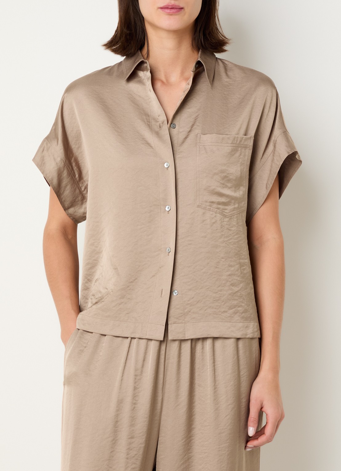 Knit-ted Paris blouse van satijn - detail 3 donkerbeige