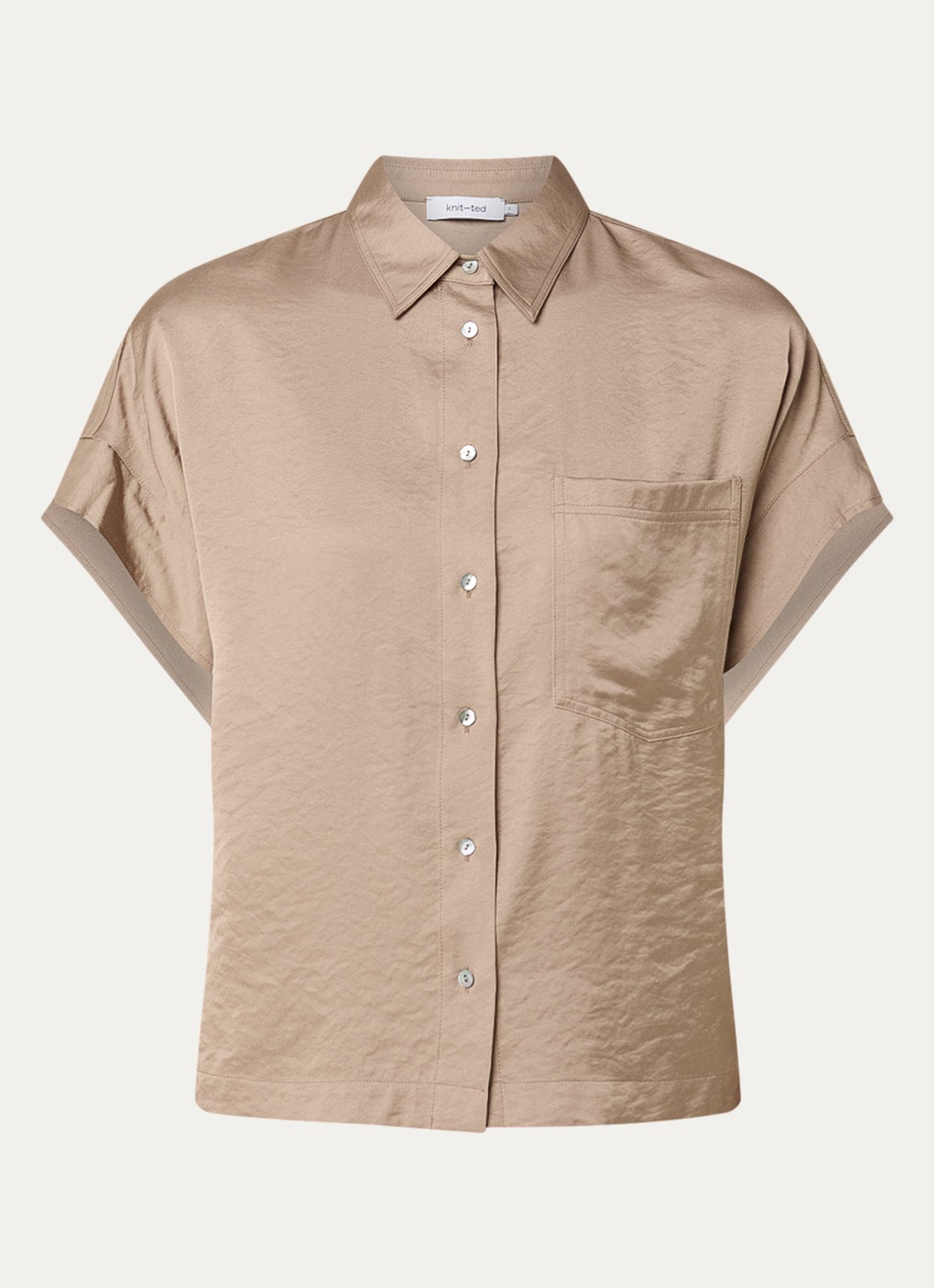 Knit-ted Paris blouse van satijn - voorkant donkerbeige