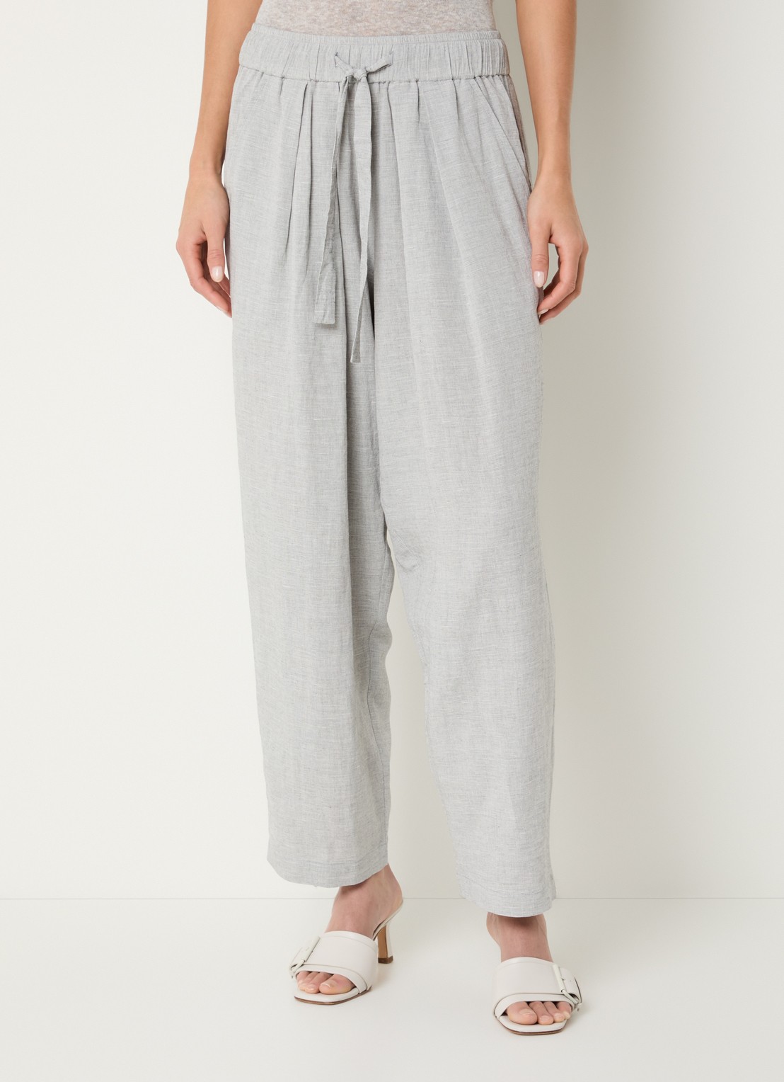 Knit-ted Sally high waist straight fit pantalon in linnenblend - detail 4 grijs