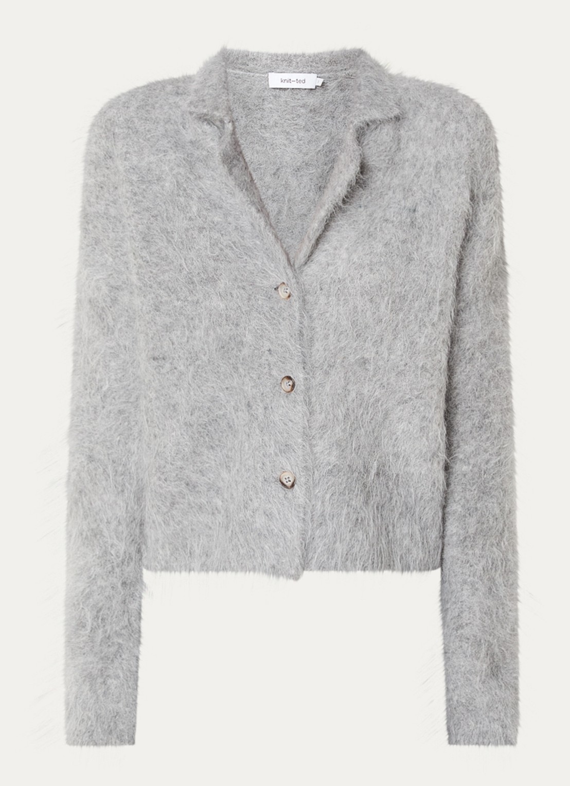 Knit-ted Sherman grofgebreid vest met kraag - voorkant 2 lichtgrijs