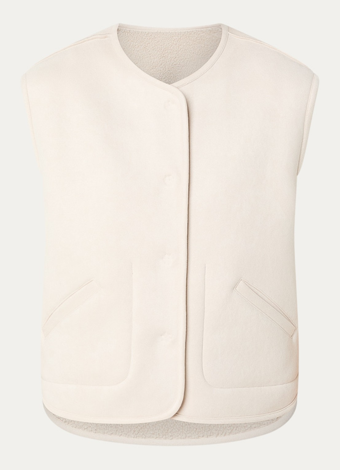 Knit-ted Ted reversible gilet van teddy met steekzakken - voorkant 2 creme