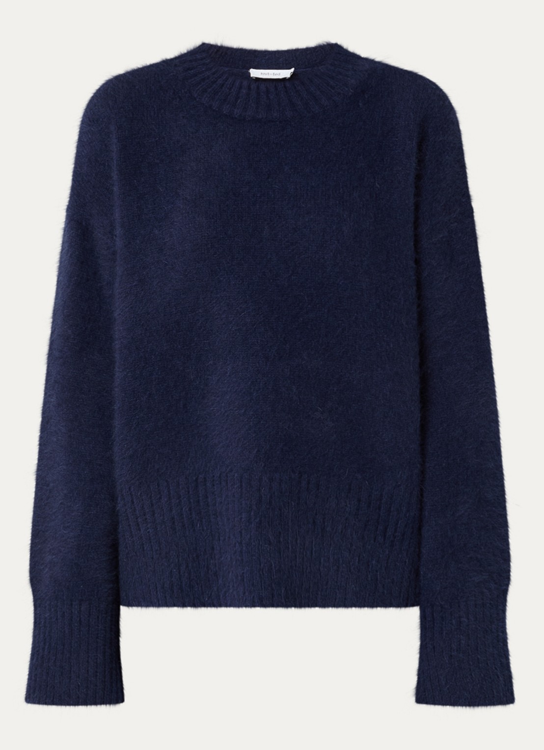 Knit-ted Wolf grofgebreide trui met ronde hals - voorkant 2 donkerblauw