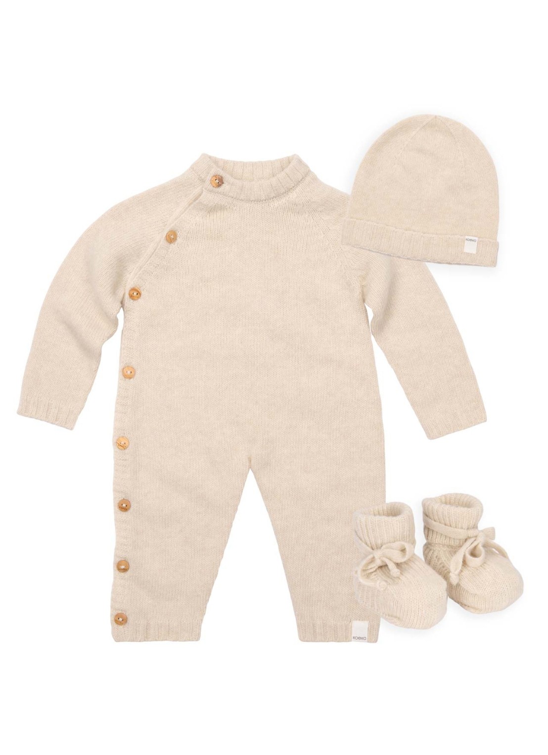 Koeka Beja set van babypak met muts en sokken in giftbox 3-delig - voorkant 5 creme
