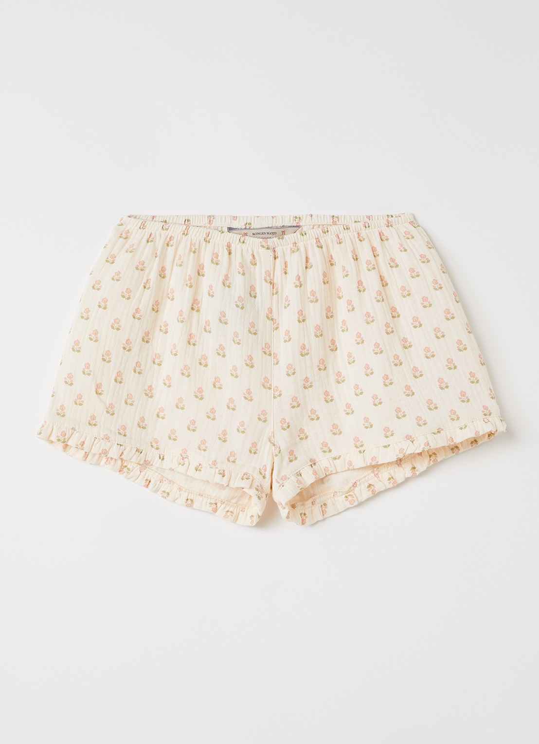 Konges Sløjd Coco loose fit korte broek met bloemenprint - voorkant beige