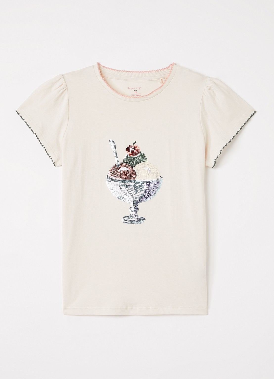 Konges Sløjd Famo T-shirt met pailletten - voorkant 2 gebroken wit