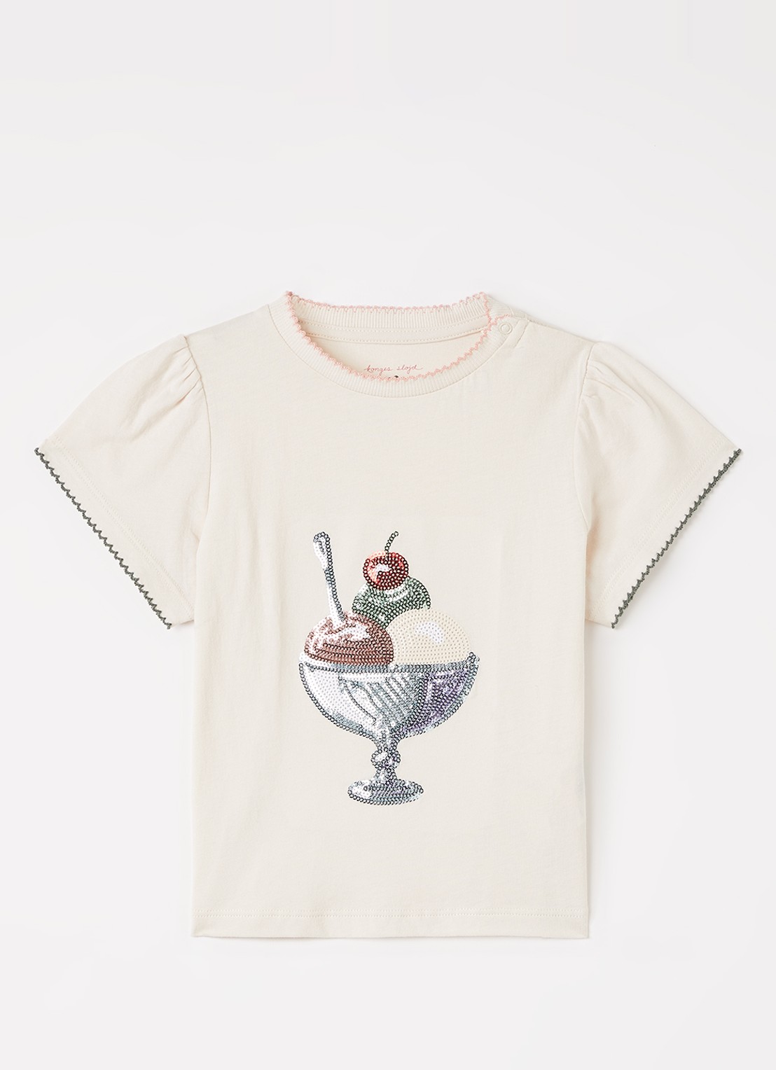 Konges Sløjd Famo T-shirt met pailletten - voorkant gebroken wit
