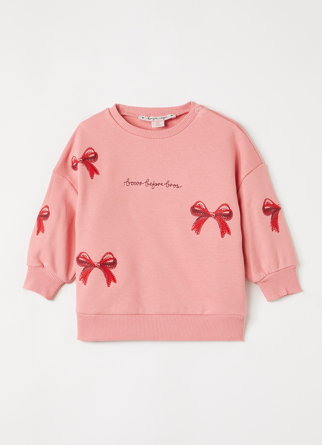 Konges Sløjd Lou Bow sweater met borduring - voorkant roze