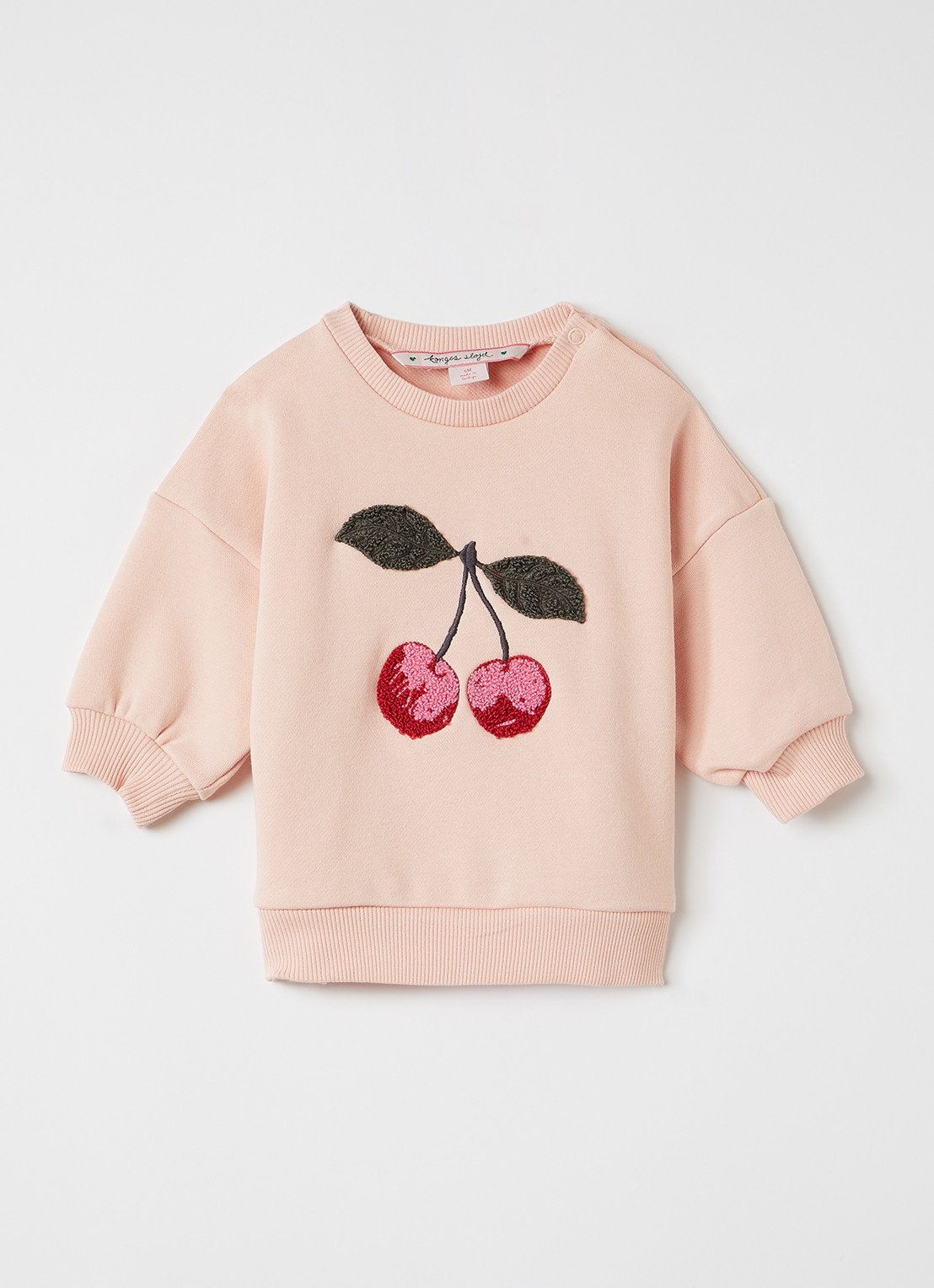 Konges Sløjd Lou Terry sweater met borduring - voorkant zalmroze