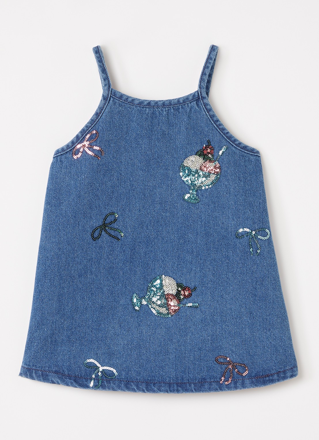 Konges Sløjd Magot denim jurk met pailletten - voorkant 2 blauw