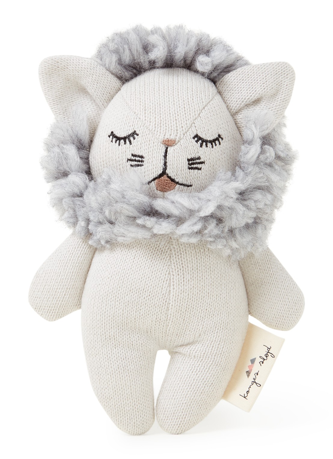 Konges Sløjd Mini Lionknuffel rammelaar 16 cm - voorkant lichtgrijs