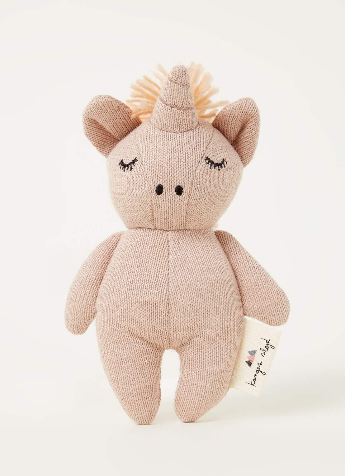 Konges Sløjd Mini Unicorn knuffel rammelaar 15 cm - voorkant 2 roze