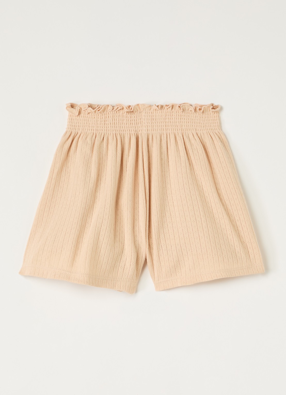 Konges Sløjd Minnie wide fit korte broek met structuur - voorkant lichtbruin