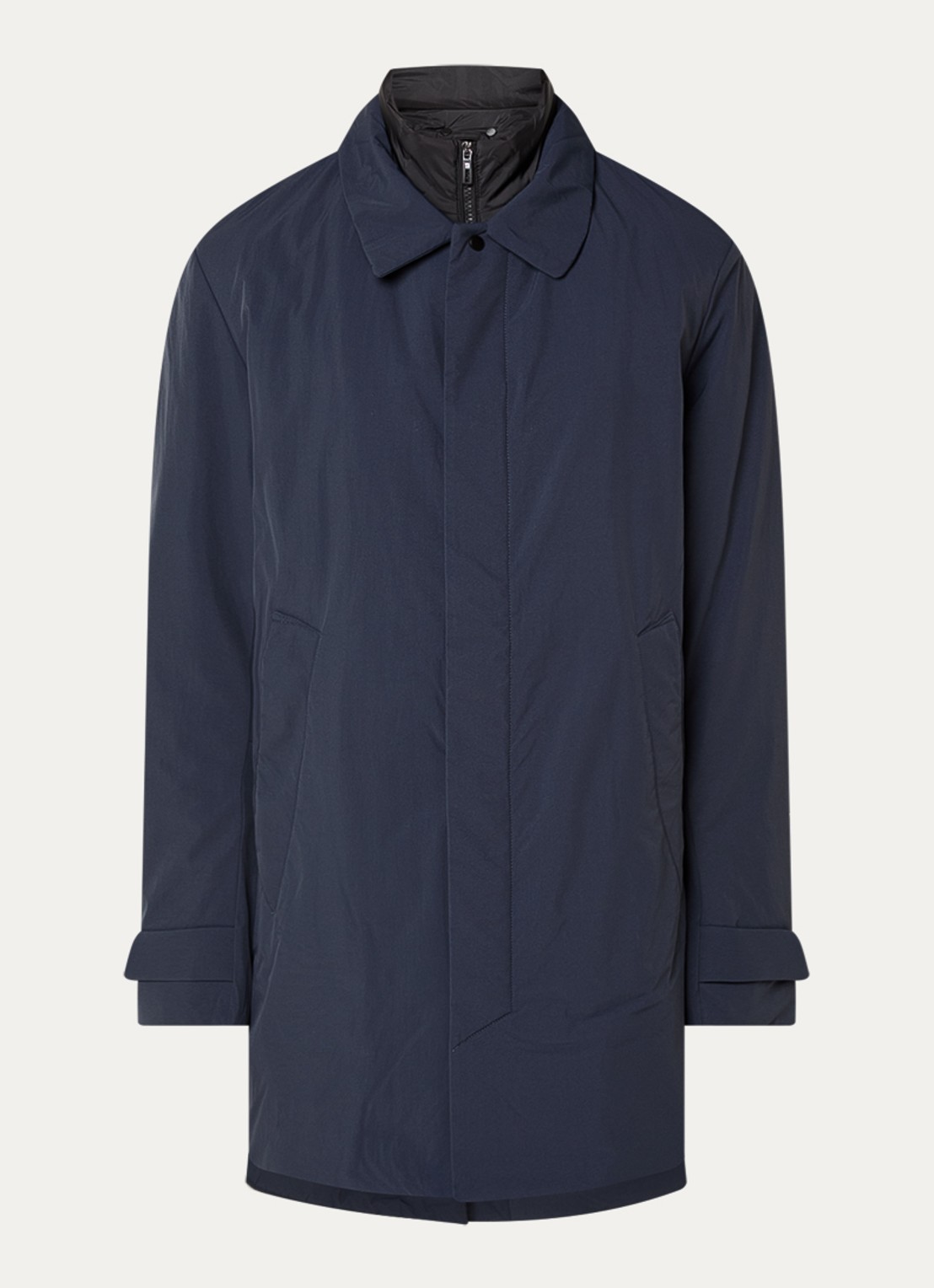 Krakatau Bleriot gewatteerde trenchcoat met steekzakken  - voorkant indigo