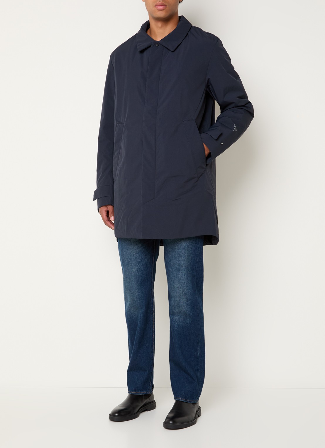 Krakatau Bleriot gewatteerde trenchcoat met steekzakken  - voorkant 2 indigo
