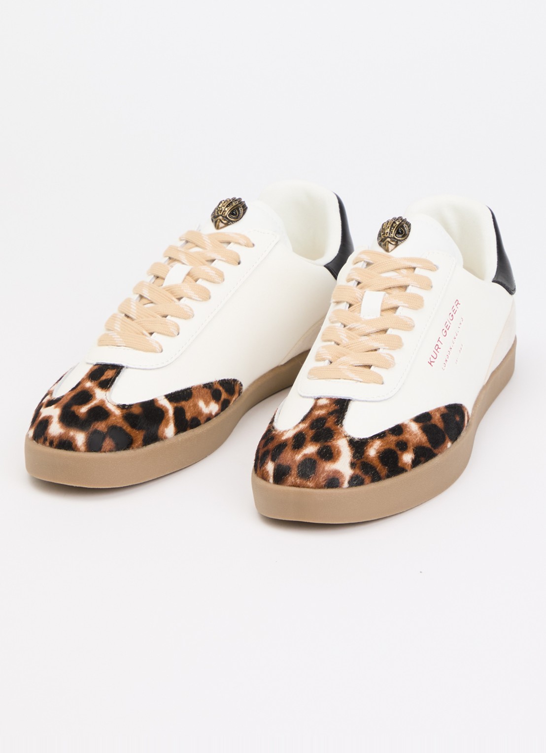 Kurt Geiger Barbican sneaker van leer met details van suède en ponyhair - detail wit
