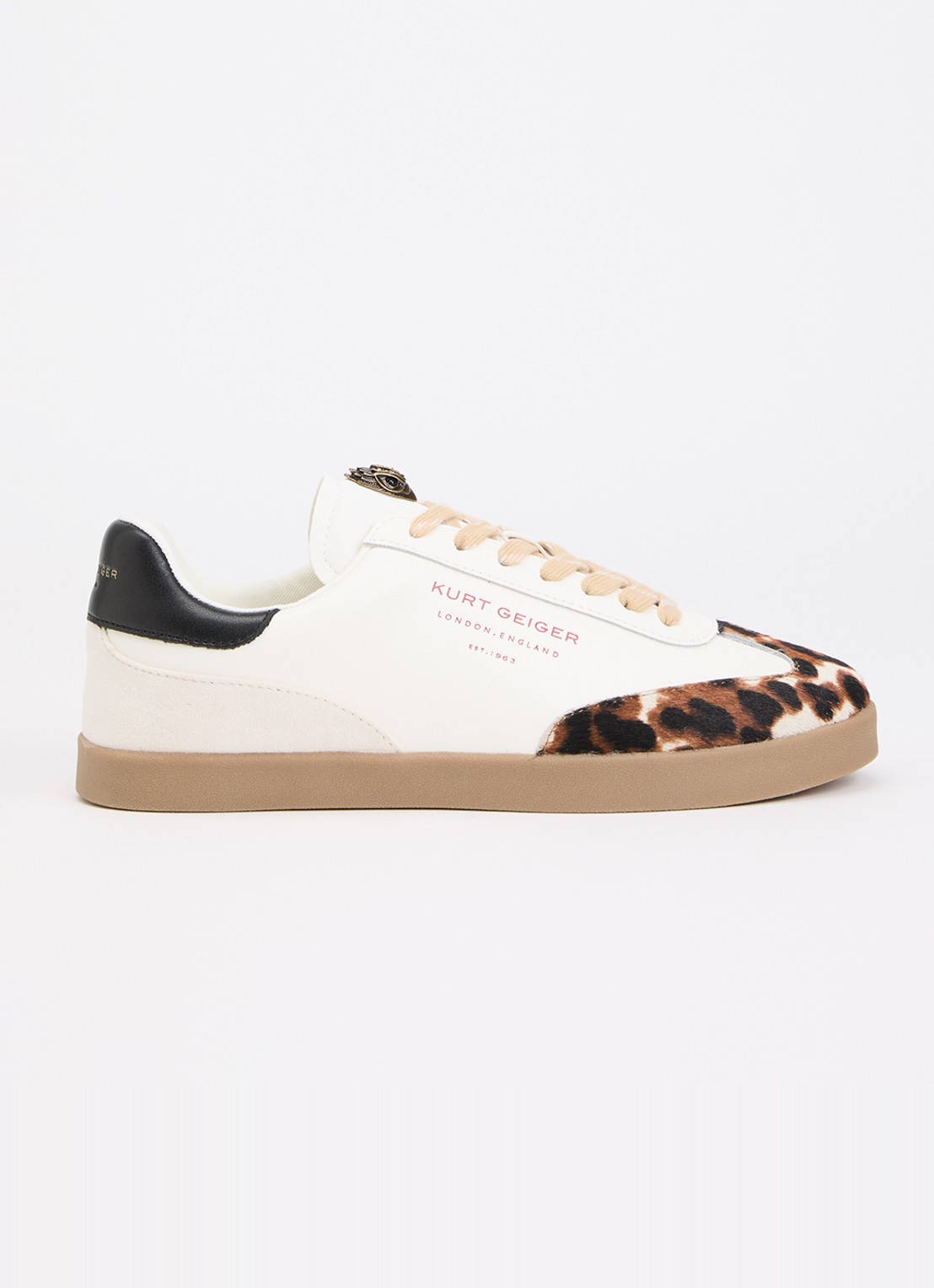 Kurt Geiger Barbican sneaker van leer met details van suède en ponyhair - voorkant 5 wit
